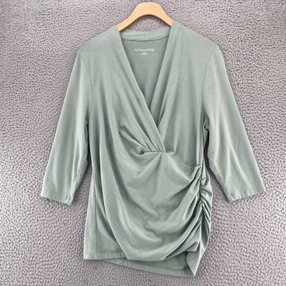 Soft Surroundings Tops - Soft Surroundings Top Womens Large Alondra Knit Green Surplice Stretch Ruched